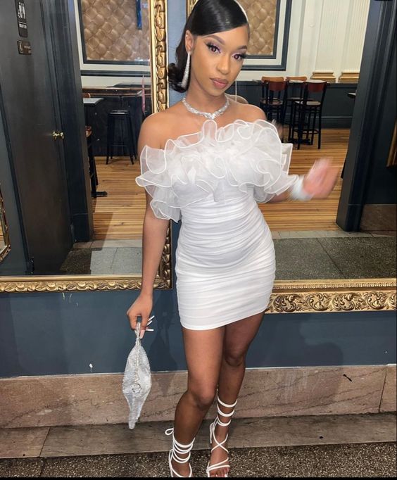 Cute Sheath Strapless Short White Homecoming Dress P2269