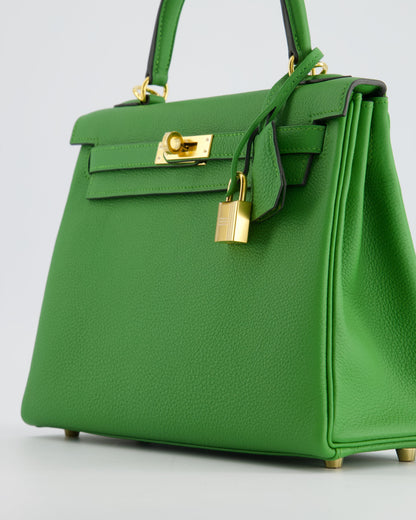 *RARE* Hermes Kelly Retourne Bag 25cm in Vert Yucca Togo Leather and Gold Hardware