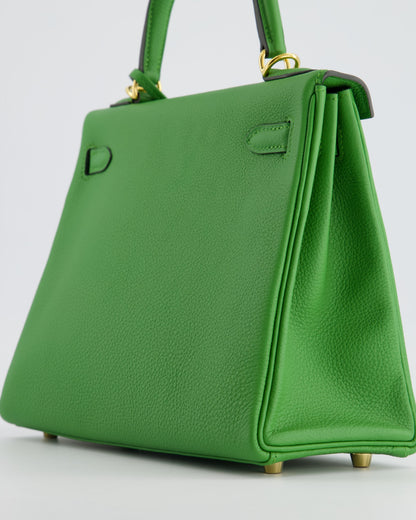 *RARE* Hermes Kelly Retourne Bag 25cm in Vert Yucca Togo Leather and Gold Hardware