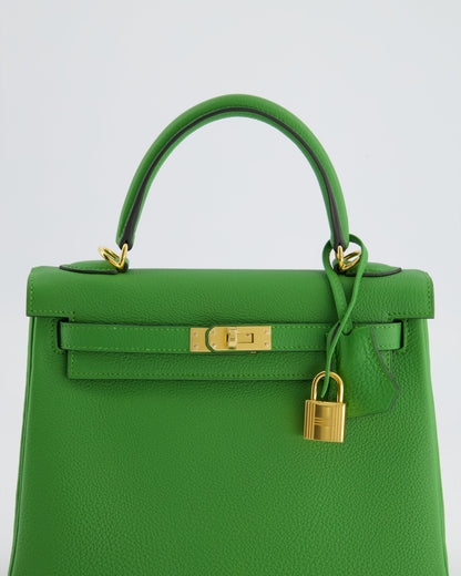 *RARE* Hermes Kelly Retourne Bag 25cm in Vert Yucca Togo Leather and Gold Hardware