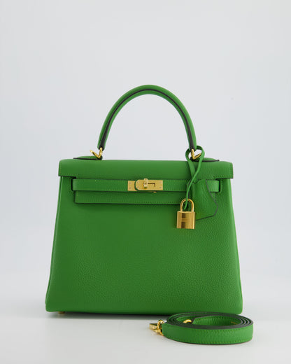 *RARE* Hermes Kelly Retourne Bag 25cm in Vert Yucca Togo Leather and Gold Hardware