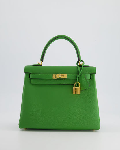 *RARE* Hermes Kelly Retourne Bag 25cm in Vert Yucca Togo Leather and Gold Hardware