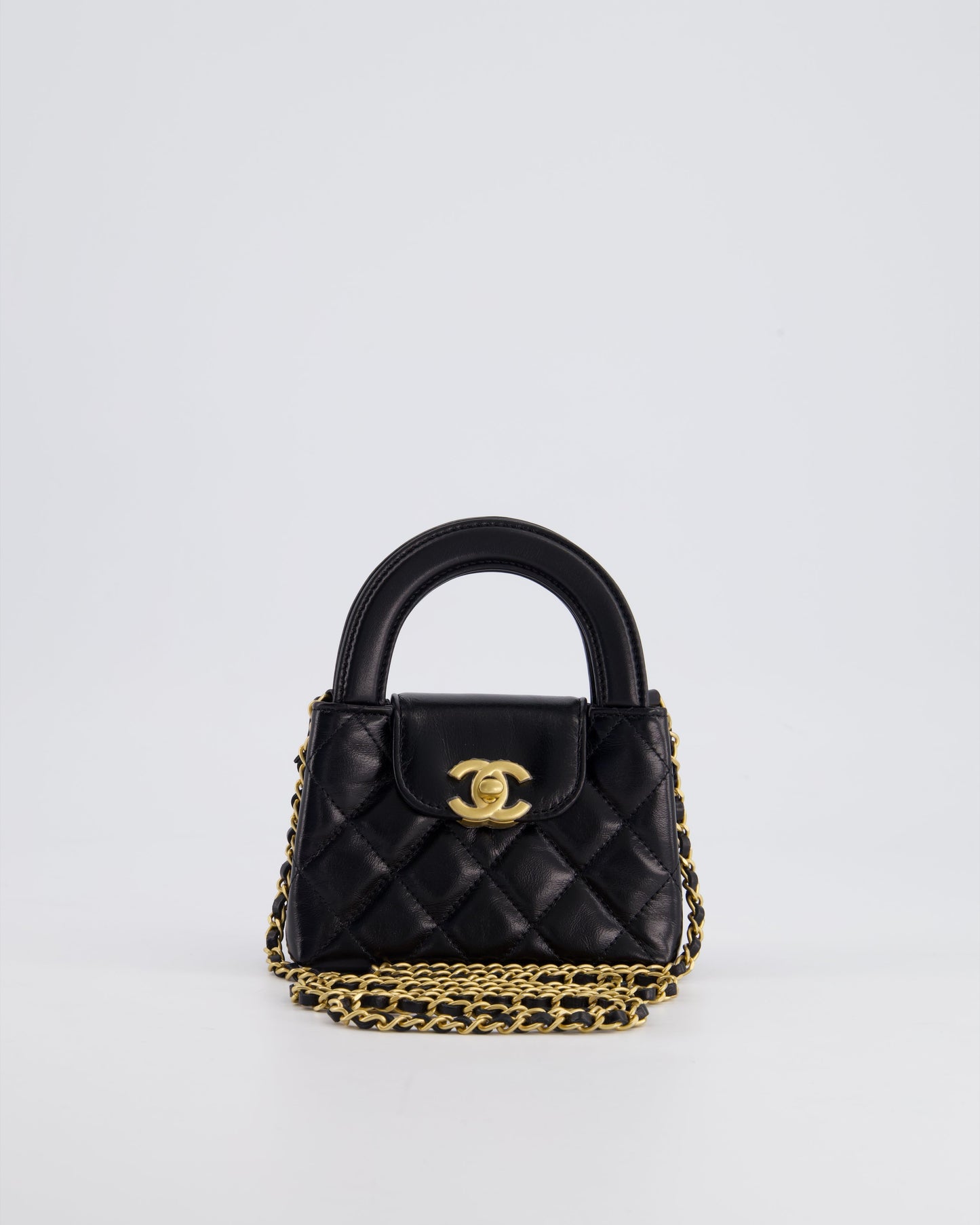 *HOT & RARE* Chanel Black Nano Kelly Shopping Bag in Calfskin Leather with Brushed Antique Gold Hardware