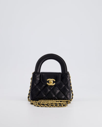 *HOT & RARE* Chanel Black Nano Kelly Shopping Bag in Calfskin Leather with Brushed Antique Gold Hardware