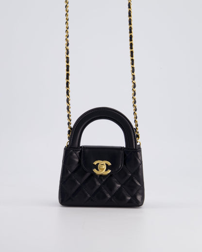 *HOT & RARE* Chanel Black Nano Kelly Shopping Bag in Calfskin Leather with Brushed Antique Gold Hardware