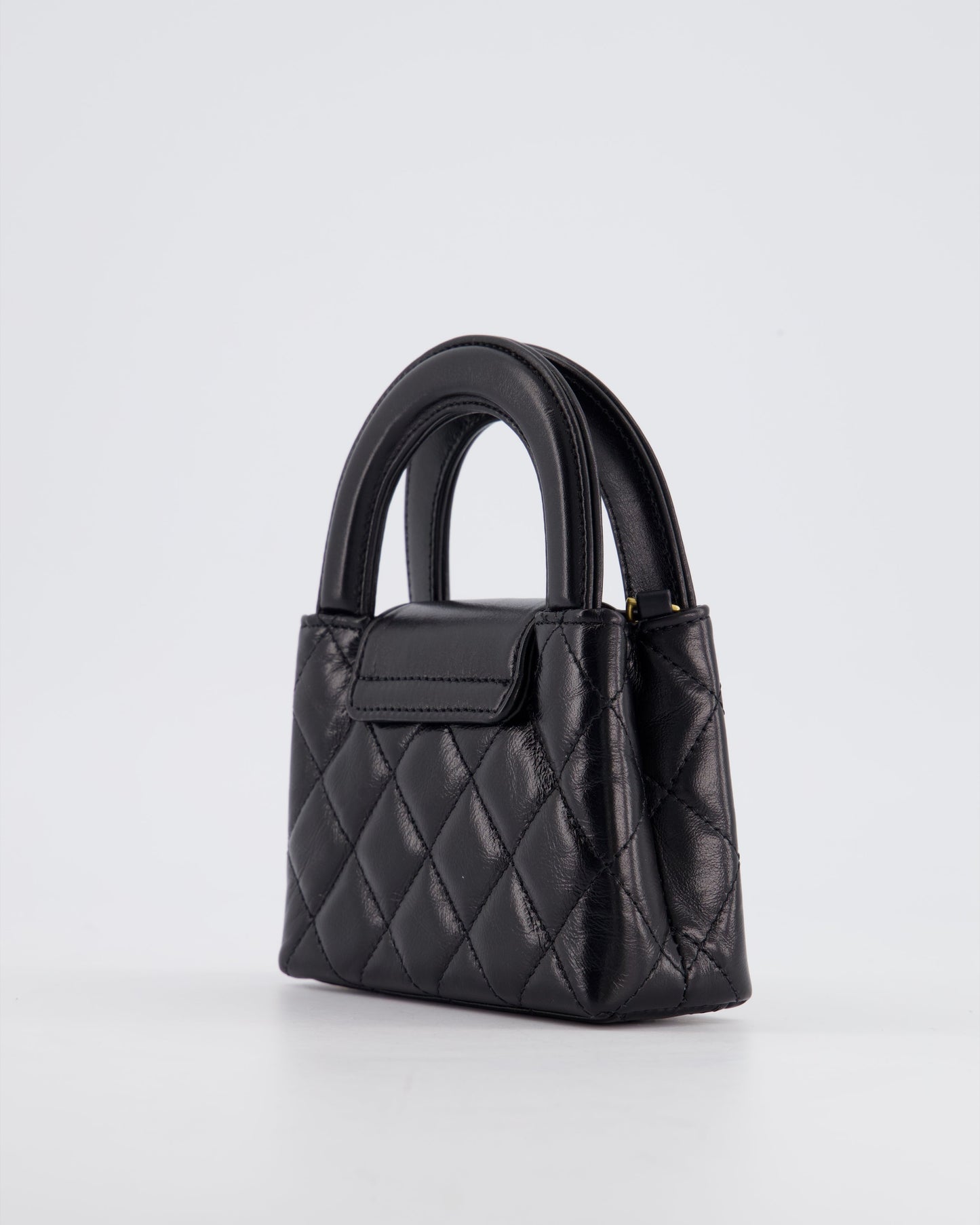 *HOT & RARE* Chanel Black Nano Kelly Shopping Bag in Calfskin Leather with Brushed Antique Gold Hardware