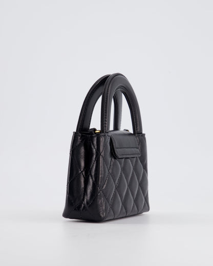 *HOT & RARE* Chanel Black Nano Kelly Shopping Bag in Calfskin Leather with Brushed Antique Gold Hardware