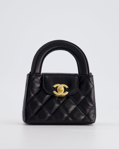 *HOT & RARE* Chanel Black Nano Kelly Shopping Bag in Calfskin Leather with Brushed Antique Gold Hardware