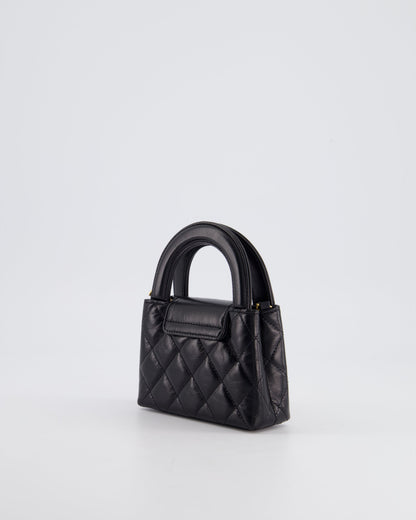 *HOT & RARE* Chanel Black Nano Kelly Shopping Bag in Calfskin Leather with Brushed Antique Gold Hardware