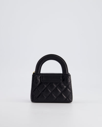 *HOT & RARE* Chanel Black Nano Kelly Shopping Bag in Calfskin Leather with Brushed Antique Gold Hardware