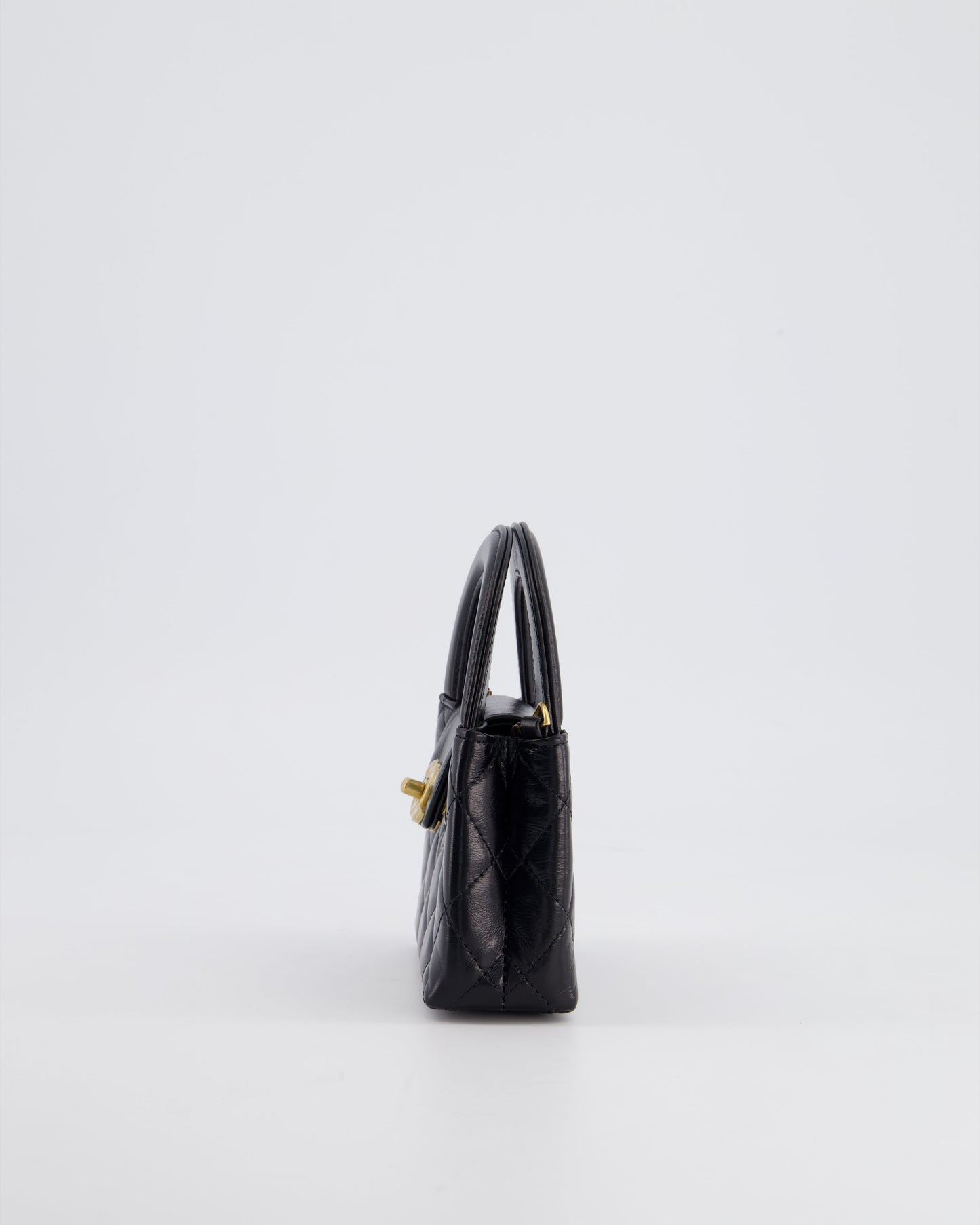 *HOT & RARE* Chanel Black Nano Kelly Shopping Bag in Calfskin Leather with Brushed Antique Gold Hardware