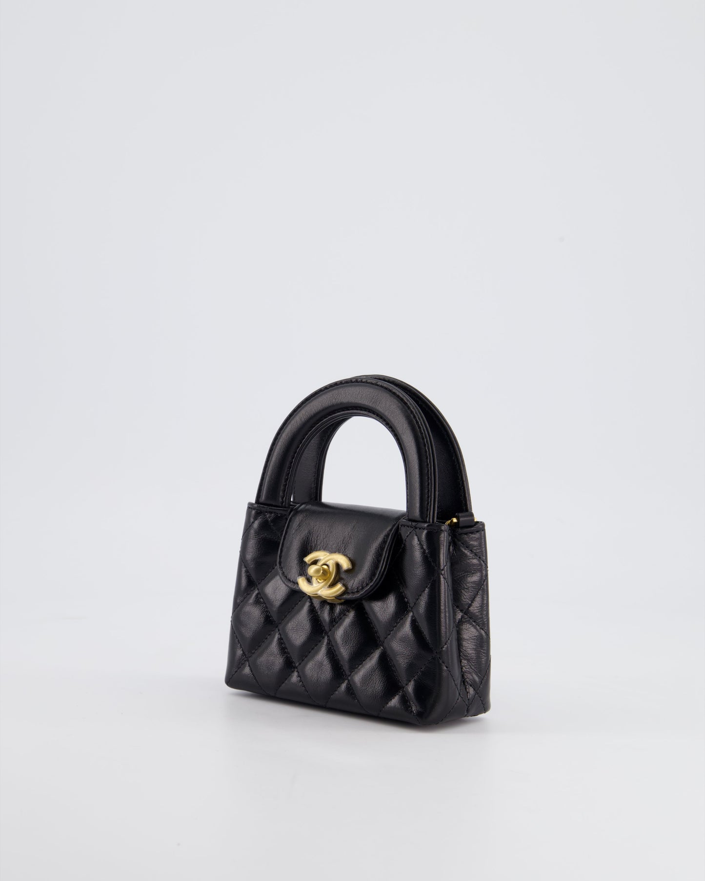 *HOT & RARE* Chanel Black Nano Kelly Shopping Bag in Calfskin Leather with Brushed Antique Gold Hardware