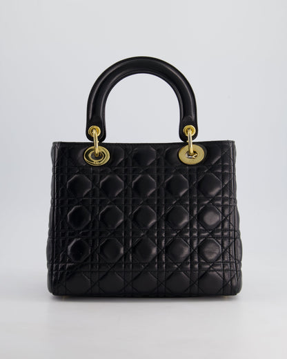 Christian Dior Black Medium Lady Dior Bag in Cannage Lambskin Leather with Gold Hardware RRP £5,300