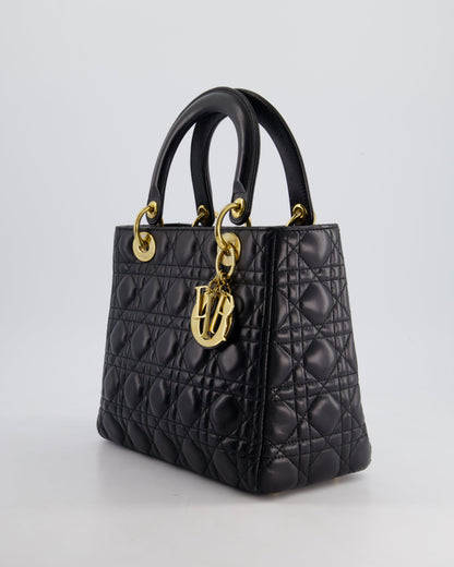 Christian Dior Black Medium Lady Dior Bag in Cannage Lambskin Leather with Gold Hardware RRP £5,300