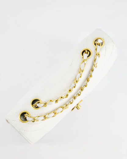 Chanel White Half Moon Curve Flap Vintage Quilted Bag With 24k Gold Hardware