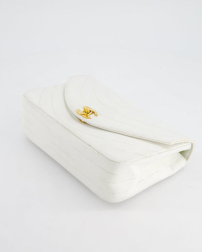 Chanel White Half Moon Curve Flap Vintage Quilted Bag With 24k Gold Hardware