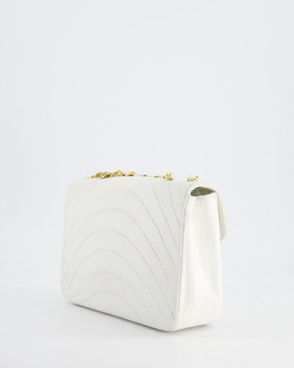 Chanel White Half Moon Curve Flap Vintage Quilted Bag With 24k Gold Hardware