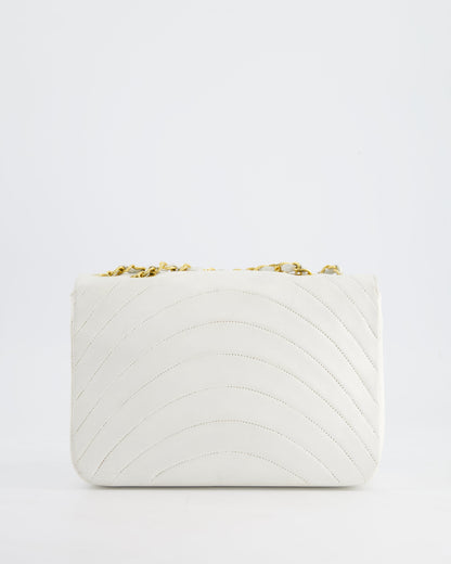Chanel White Half Moon Curve Flap Vintage Quilted Bag With 24k Gold Hardware