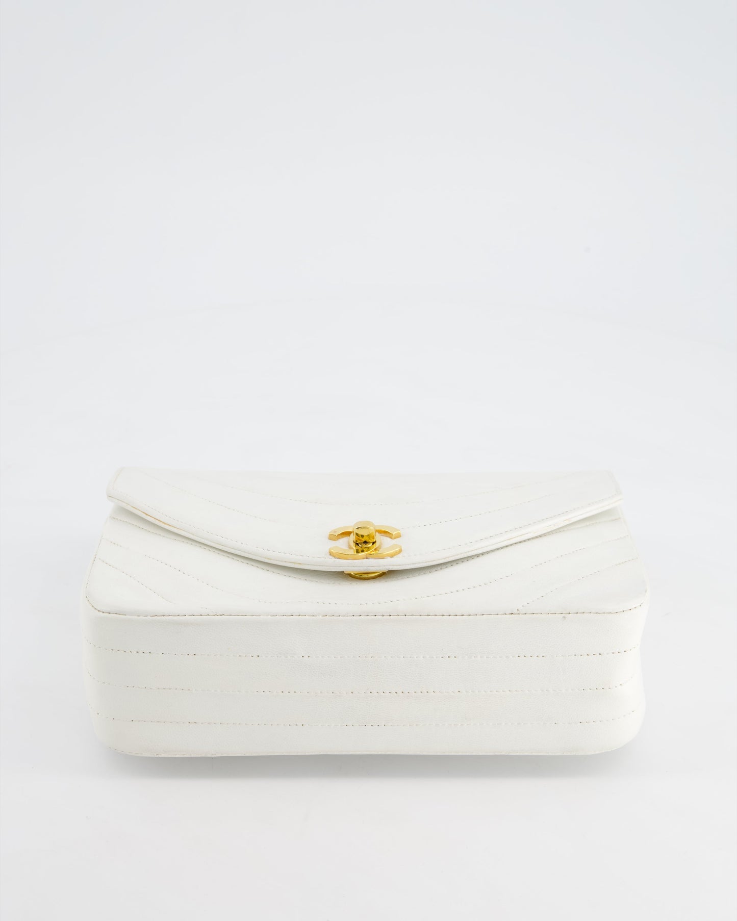 Chanel White Half Moon Curve Flap Vintage Quilted Bag With 24k Gold Hardware