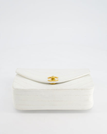 Chanel White Half Moon Curve Flap Vintage Quilted Bag With 24k Gold Hardware