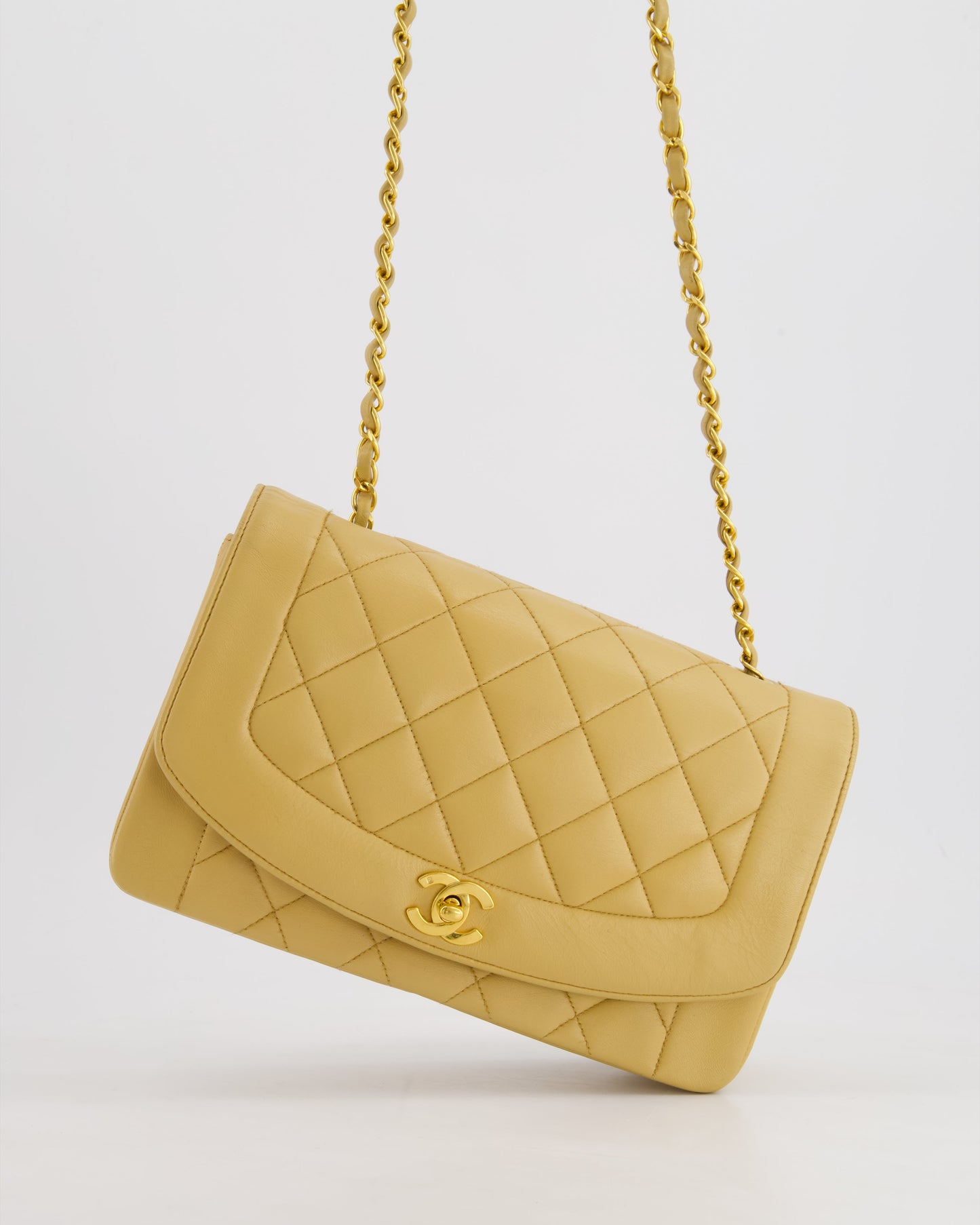 Chanel Vintage Single Flap Diana Bag in Beige Lambskin Leather With 24K Gold Hardware
