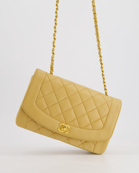 Chanel Vintage Single Flap Diana Bag in Beige Lambskin Leather With 24K Gold Hardware
