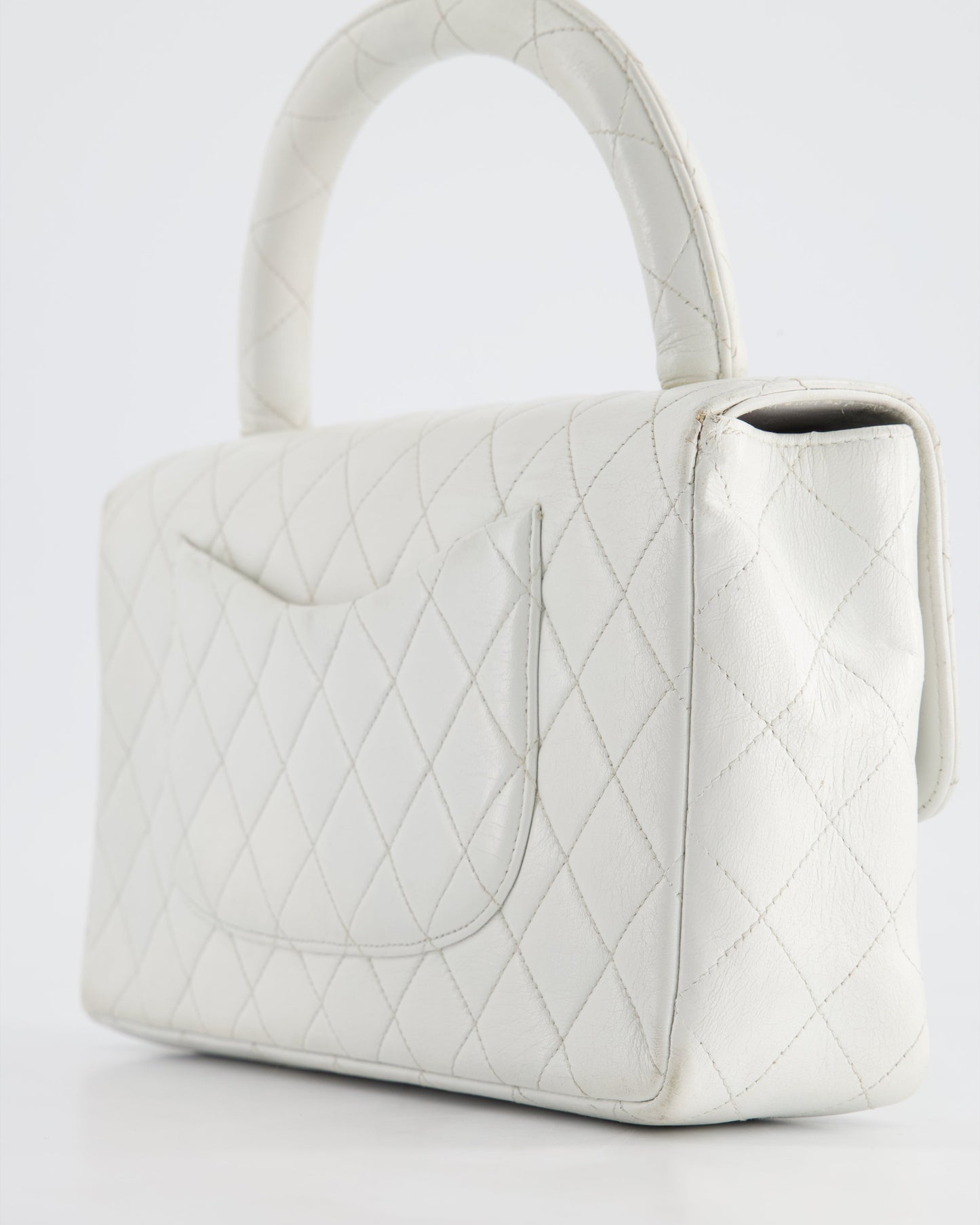 Chanel Vintage White Matelasse Leather Top Handle Bag with 24K Gold Hardware