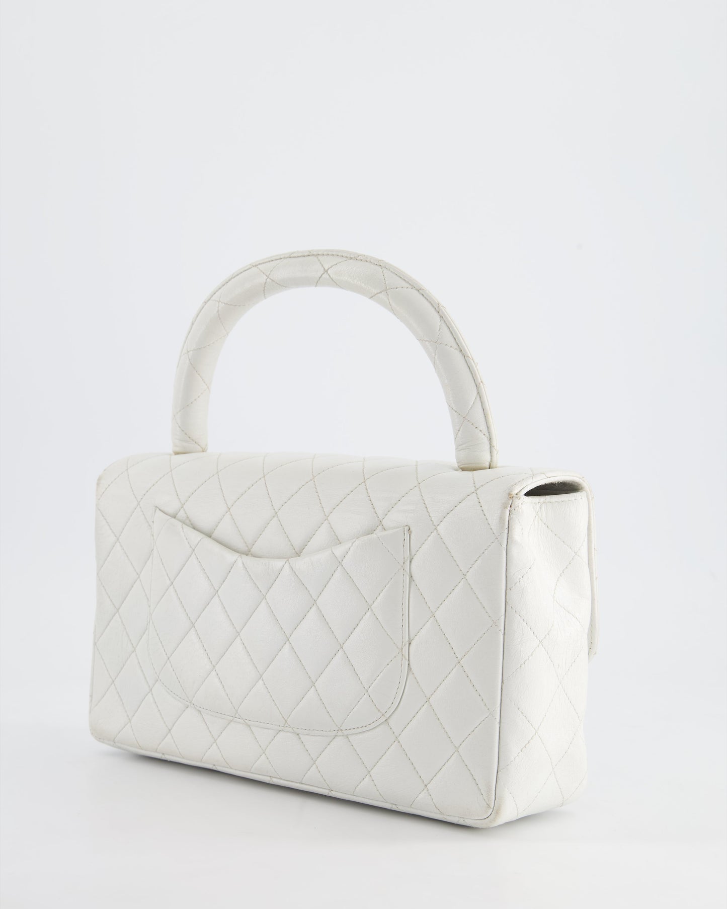 Chanel Vintage White Matelasse Leather Top Handle Bag with 24K Gold Hardware