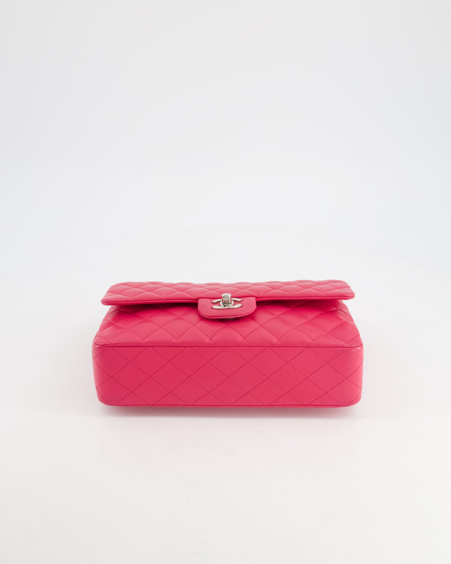 Chanel Hot Pink Medium Classic Double Flap Bag in Lambskin Leather with Silver Hardware