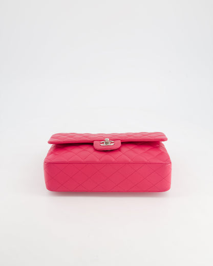 Chanel Hot Pink Medium Classic Double Flap Bag in Lambskin Leather with Silver Hardware
