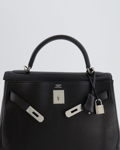 Hermès Kelly Retourne 32cm Bag in Black Clemence Taurillon Leather with Palladium Hardware