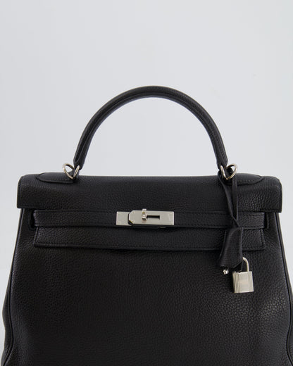 Hermès Kelly Retourne 32cm Bag in Black Clemence Taurillon Leather with Palladium Hardware