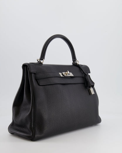 Hermès Kelly Retourne 32cm Bag in Black Clemence Taurillon Leather with Palladium Hardware