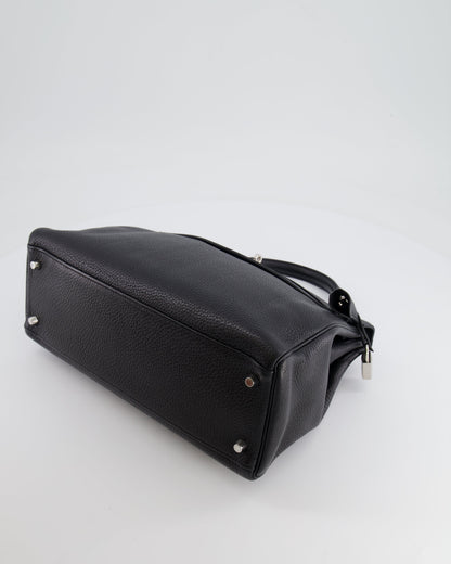 Hermès Kelly Retourne 32cm Bag in Black Clemence Taurillon Leather with Palladium Hardware