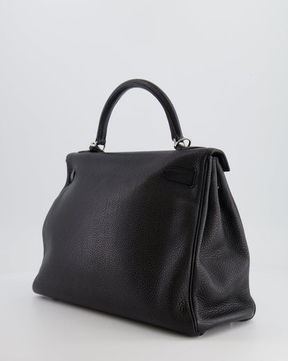 Hermès Kelly Retourne 32cm Bag in Black Clemence Taurillon Leather with Palladium Hardware