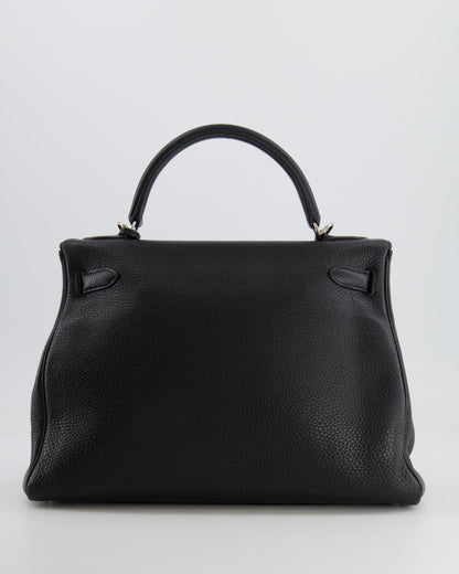 Hermès Kelly Retourne 32cm Bag in Black Clemence Taurillon Leather with Palladium Hardware