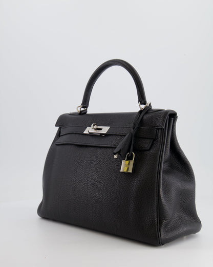 Hermès Kelly Retourne 32cm Bag in Black Clemence Taurillon Leather with Palladium Hardware