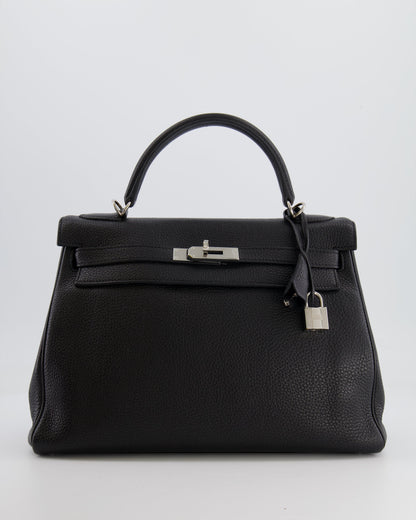 Hermès Kelly Retourne 32cm Bag in Black Clemence Taurillon Leather with Palladium Hardware