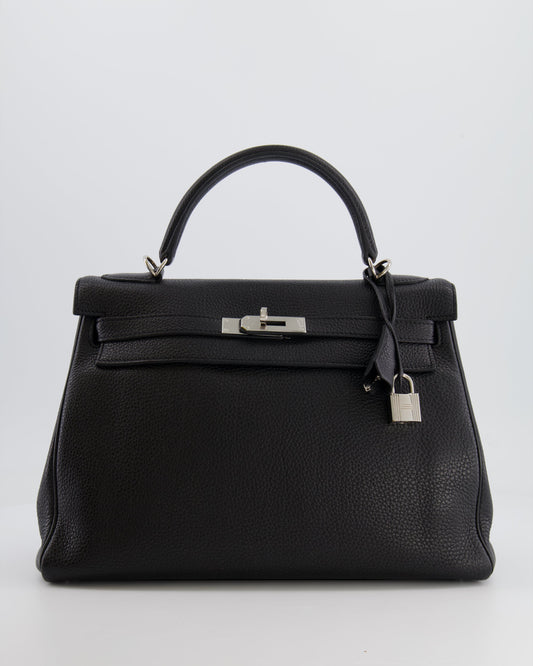 Hermès Kelly Retourne 32cm Bag in Black Clemence Taurillon Leather with Palladium Hardware
