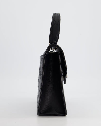 Chanel Vintage Black Top Handle Bag in Caviar Leather with Silver Hardware