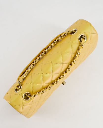 *HOT* Chanel Iridescent Mustard Yellow Medium Double Flap Bag in Lambskin Leather with Champagne Gold Hardware