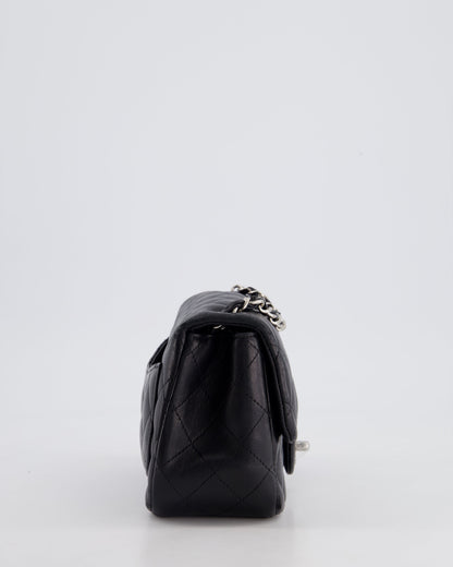 *HOT* Chanel Black Mini Square Flap Bag in Lambskin with Silver Hardware