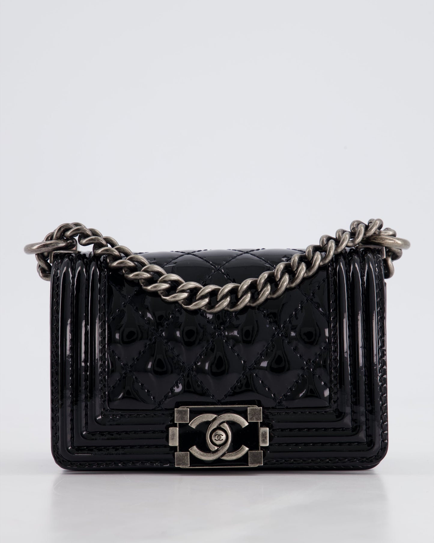 Chanel Black Patent Mini Boy Bag with Ruthenium Hardware