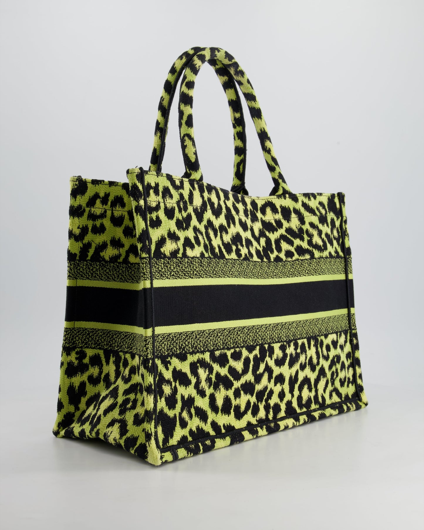 Christian Dior Medium Lime & Black Leopard Print Canvas Book Tote Bag RRP £2500