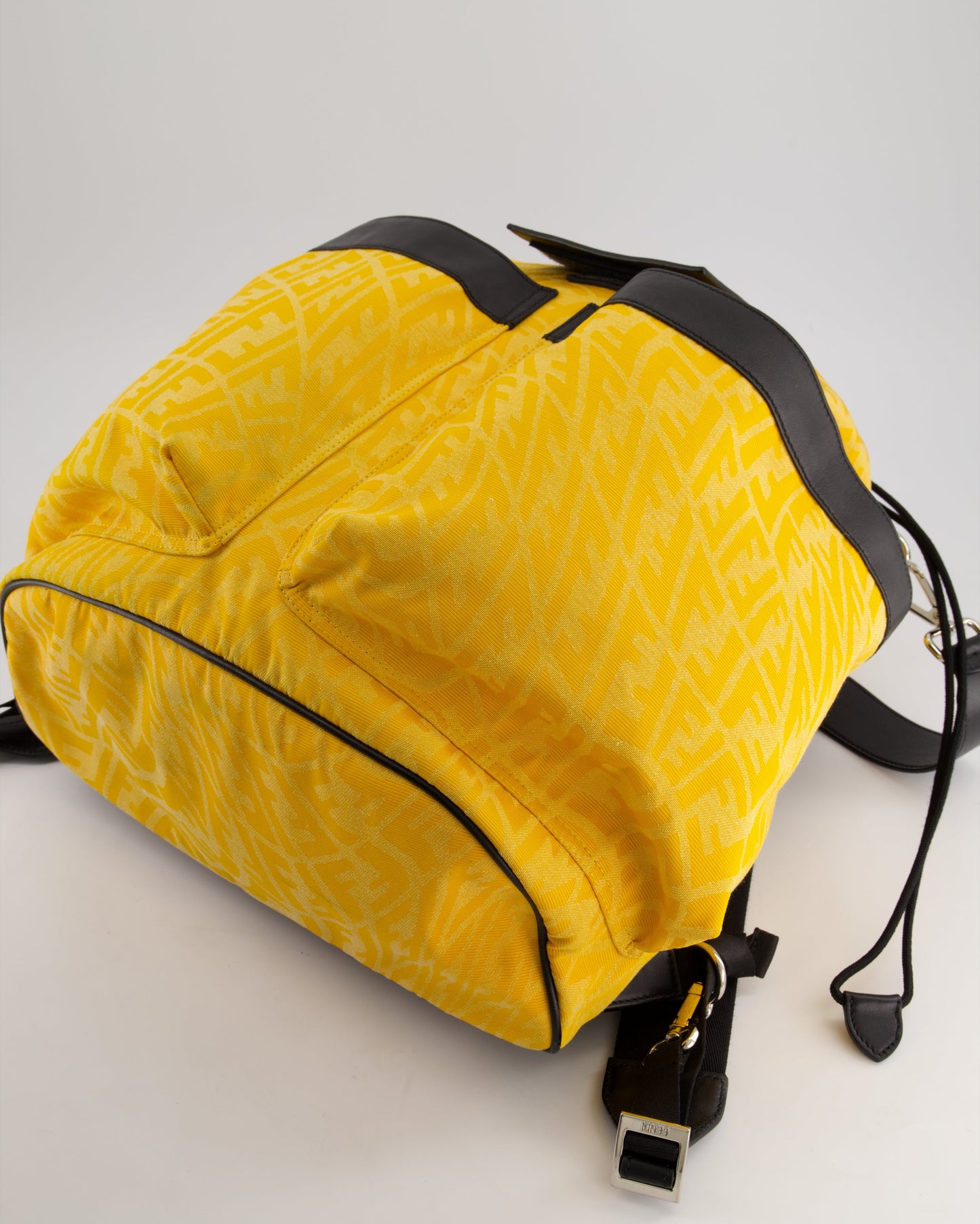 Fendi Yellow Zucca FF Logo Backpack with Leather Flap Detail