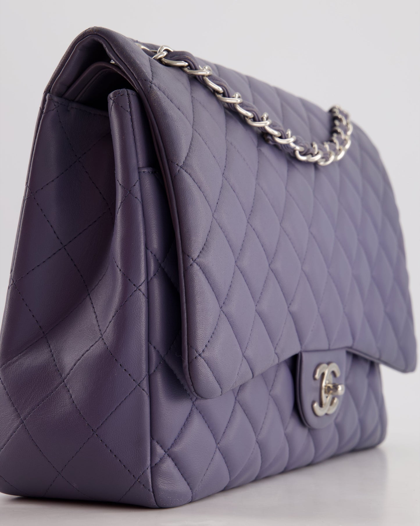 Chanel Lavander Purple Maxi Classic Double Flap Bag in Lambskin Leather with Silver Hardware