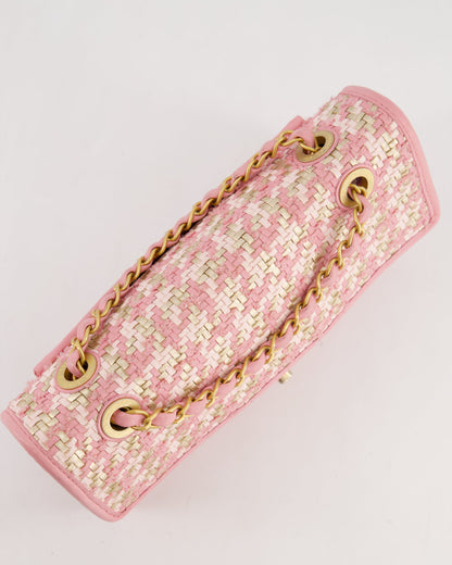 Chanel 23C Pink Woven Flap Bag with Leather Edge Detail and Brushed Gold Hardware