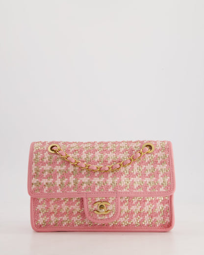 Chanel 23C Pink Woven Flap Bag with Leather Edge Detail and Brushed Gold Hardware