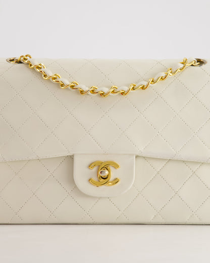 *FIRE PRICE* Chanel Vintage White Medium Classic Double Flap Bag in Lambskin Leather with 24K Gold Hardware