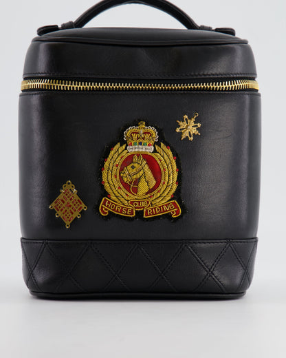 Chanel Vintage Black Lambskin Leather Embroidered Vanity Bag with 24K Gold Hardware